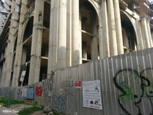 The base of the Sathorn Unique Tower in a sealed-off area